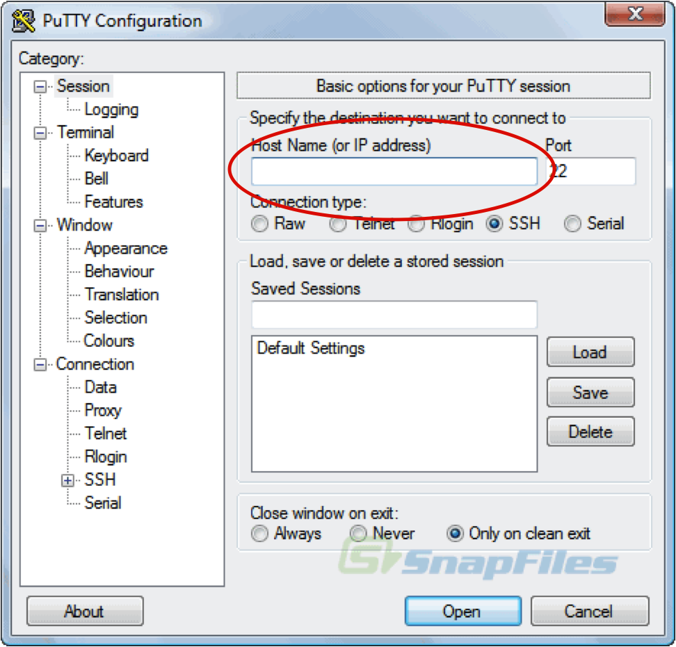 Putty config screen