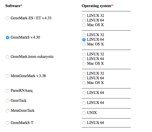 Select GeneMarkS v.4.30 and LINUX 64